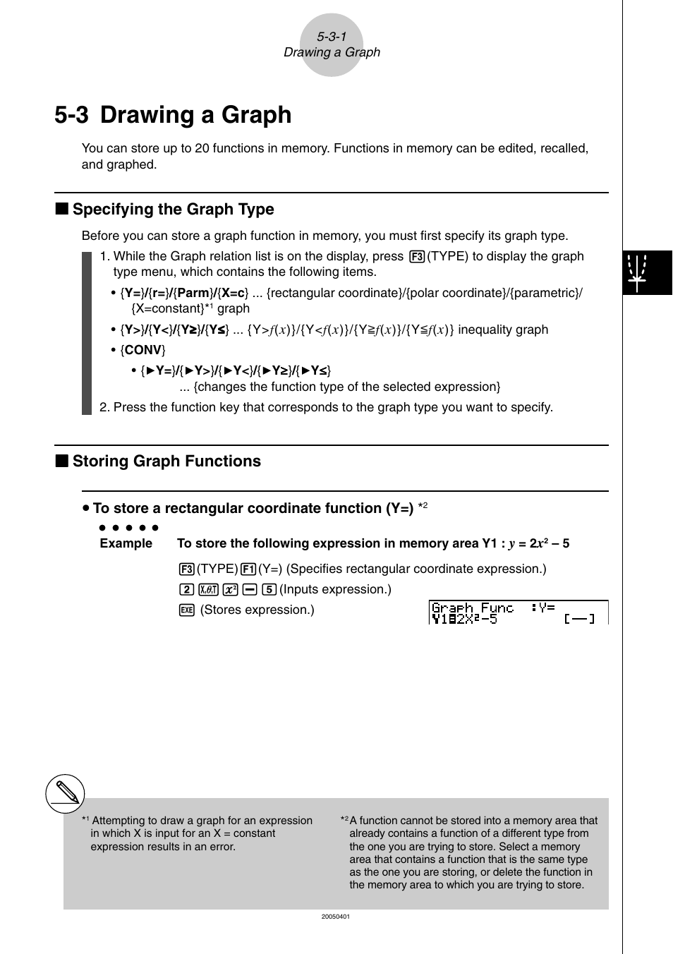 3 drawing a graph, Drawing a graph -3-1, Drawing a graph | Kk specifying the graph type, Kk storing graph functions | Casio fx-9860G SD User Manual | Page 190 / 596