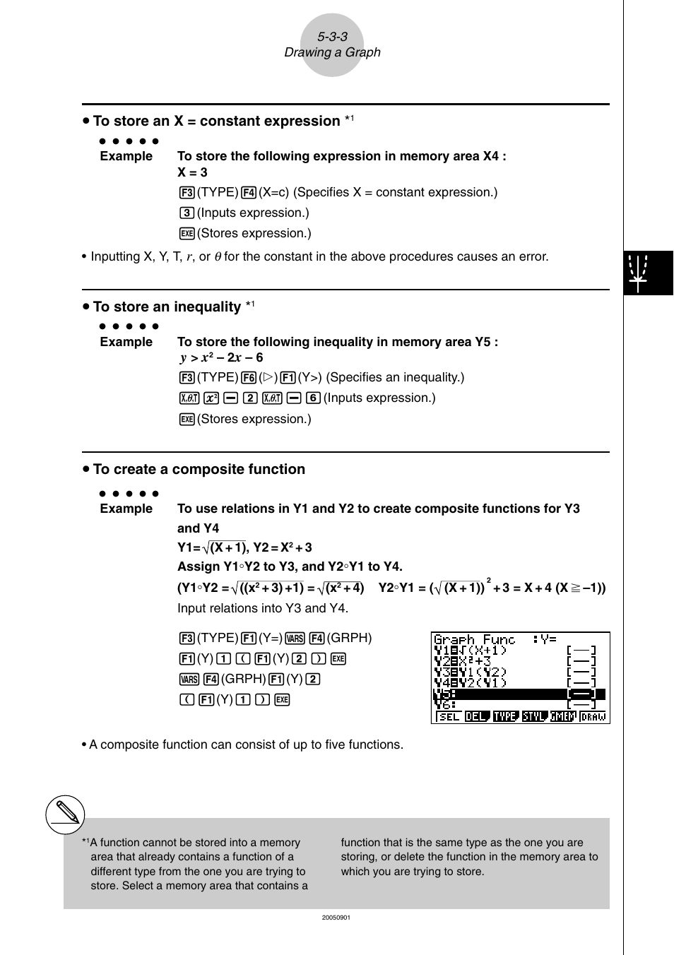 U to store an x = constant expression, U to store an inequality, U to create a composite function | Casio fx-9860G SD User Manual | Page 192 / 596