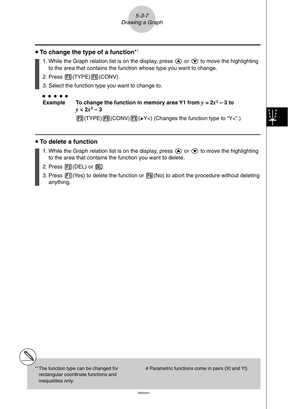 U to change the type of a function, U to delete a function | Casio fx-9860G SD User Manual | Page 196 / 596