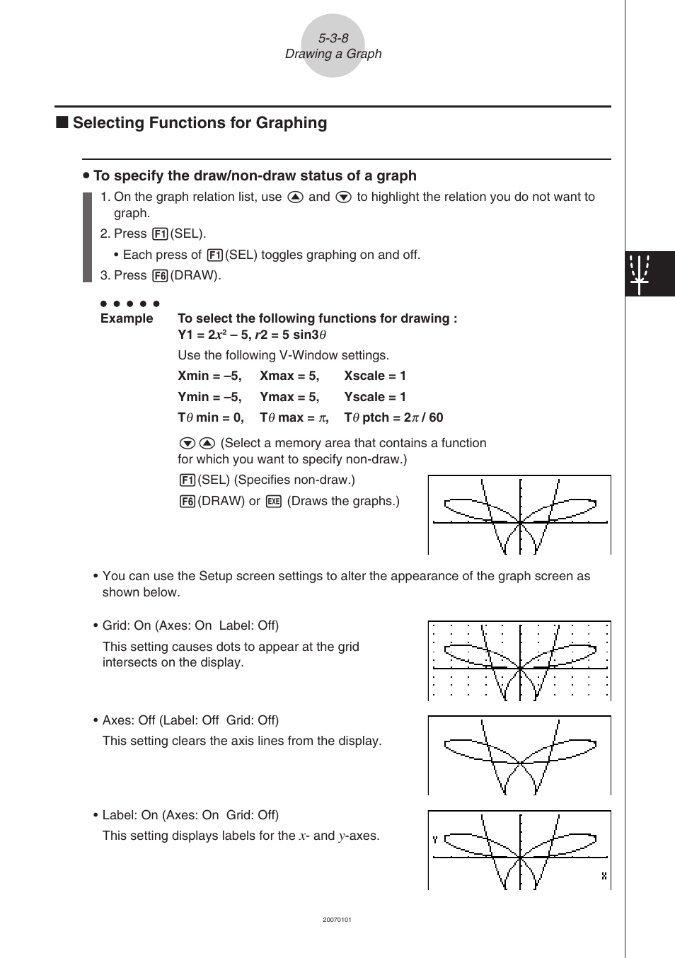 Kselecting functions for graphing | Casio fx-9860G SD User Manual | Page 197 / 596