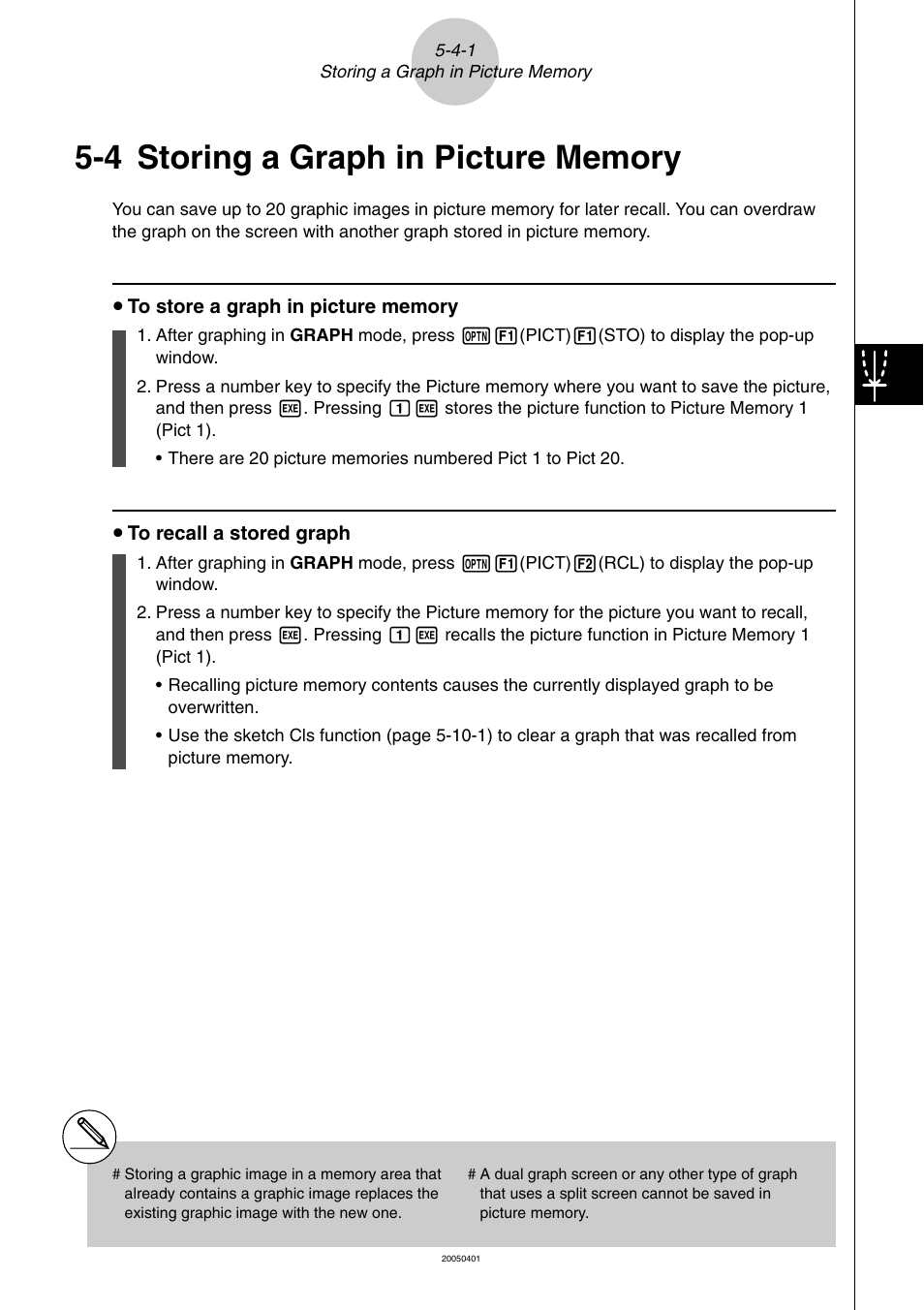 4 storing a graph in picture memory, Storing a graph in picture memory -4-1, Storing a graph in picture memory | Casio fx-9860G SD User Manual | Page 199 / 596