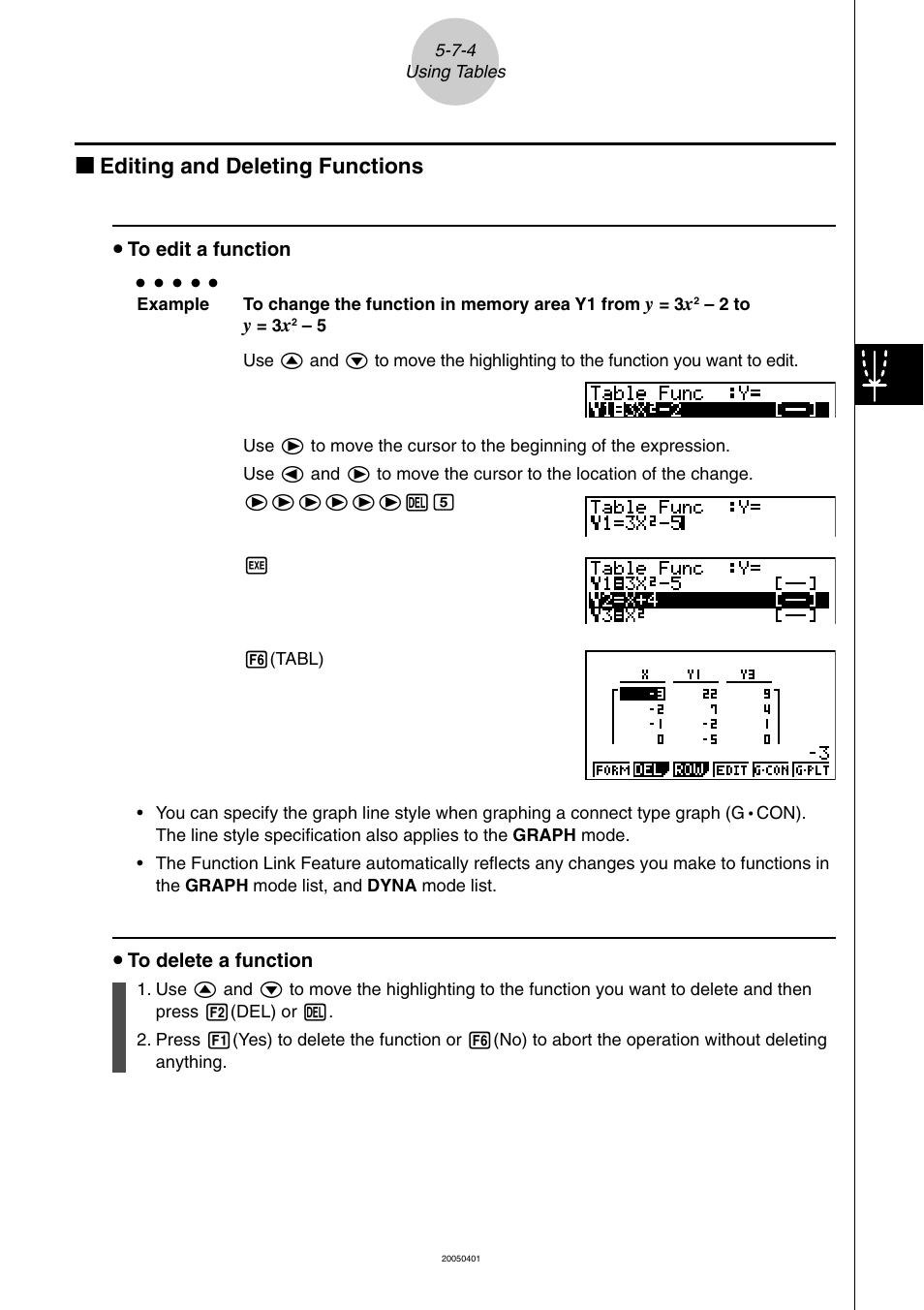 Kk editing and deleting functions | Casio fx-9860G SD User Manual | Page 217 / 596