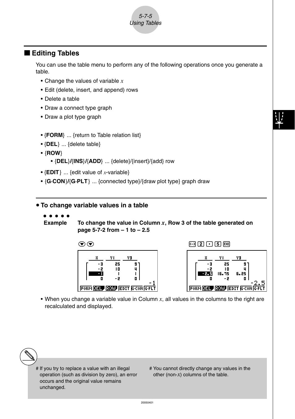 Kk editing tables | Casio fx-9860G SD User Manual | Page 218 / 596