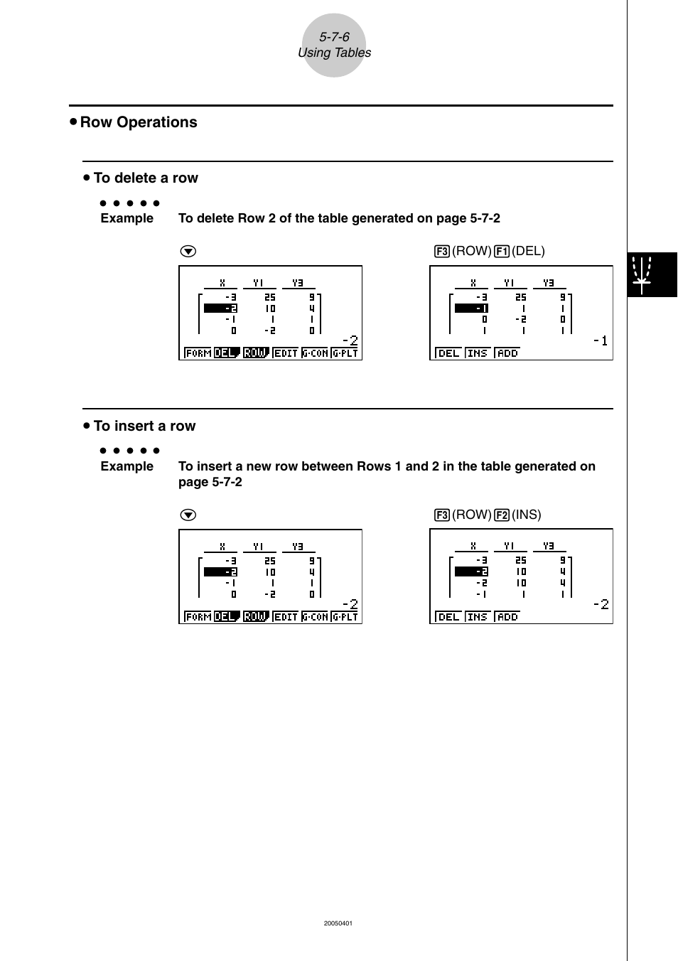 Row operations | Casio fx-9860G SD User Manual | Page 219 / 596