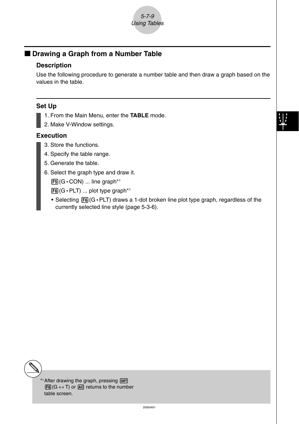 Kk drawing a graph from a number table, Description, Set up | Execution | Casio fx-9860G SD User Manual | Page 222 / 596