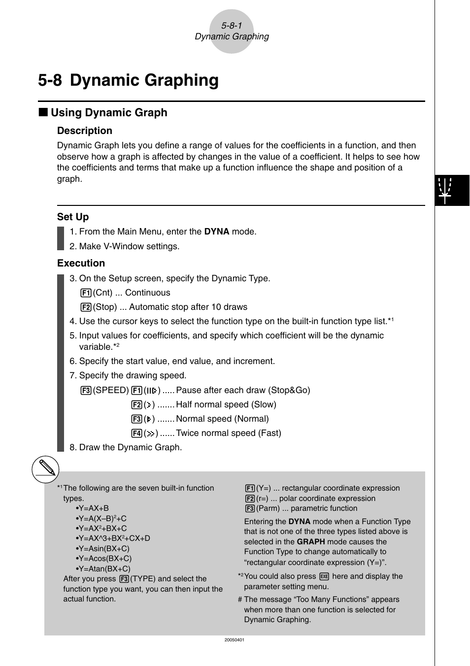 8 dynamic graphing, Dynamic graphing -8-1, Dynamic graphing | Kk using dynamic graph, Description, Set up, Execution | Casio fx-9860G SD User Manual | Page 230 / 596