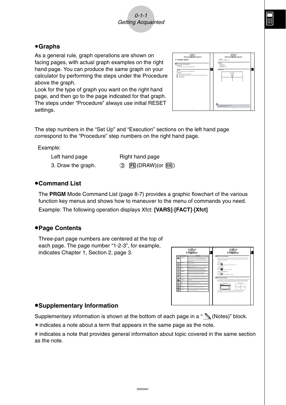 U graphs, Uu command list, Uu page contents | Uu supplementary information, 1-1 getting acquainted | Casio fx-9860G SD User Manual | Page 25 / 596