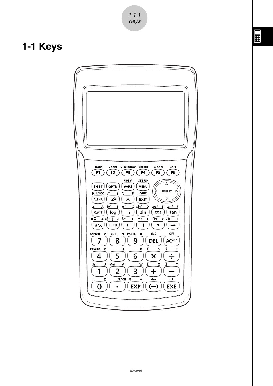 1 keys, Keys -1-1, Keys | Casio fx-9860G SD User Manual | Page 27 / 596