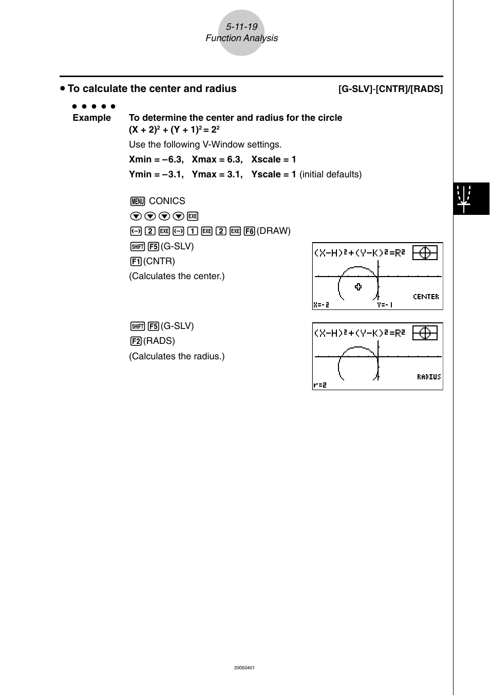 U to calculate the center and radius | Casio fx-9860G SD User Manual | Page 274 / 596