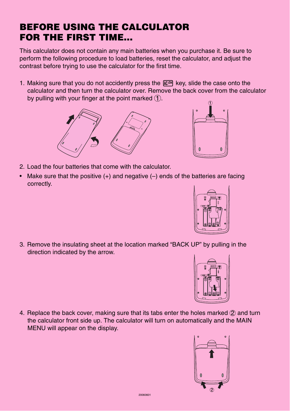 Before using the calculator for the first time | Casio fx-9860G SD User Manual | Page 3 / 596