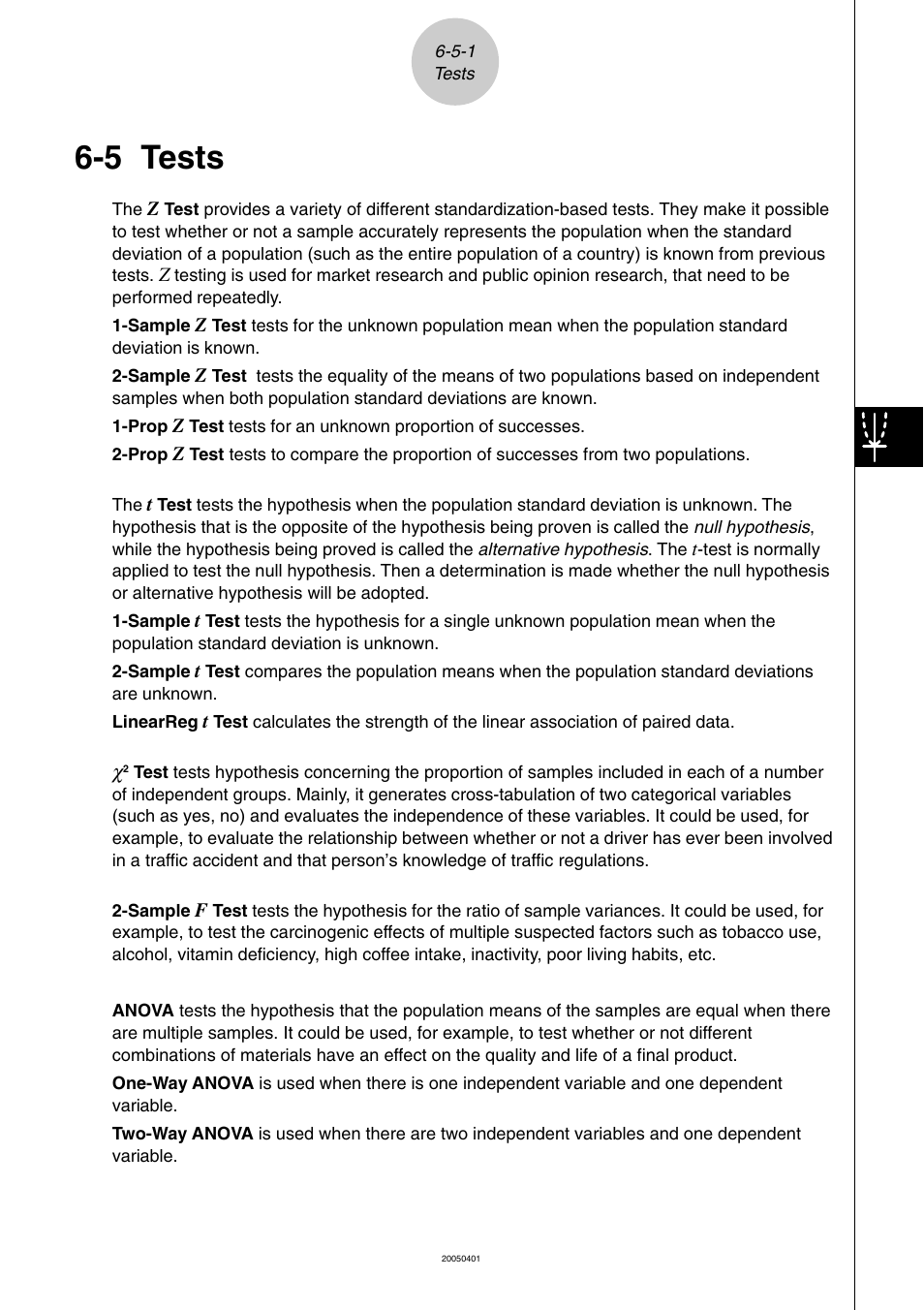 5 tests, Tests -5-1, Tests | Casio fx-9860G SD User Manual | Page 311 / 596