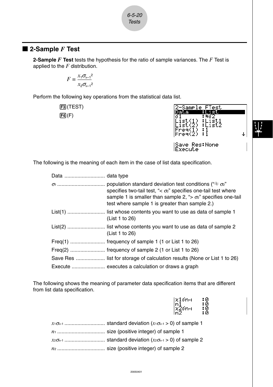 Kk 2-sample f test, F= x | Casio fx-9860G SD User Manual | Page 330 / 596