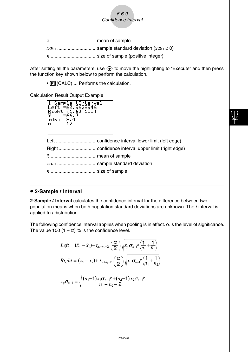 Uu 2-sample, Interval, Left = ( o | T α 2 right = ( o, T α 2, 1 + n, 2 ( n, 1) x | Casio fx-9860G SD User Manual | Page 344 / 596