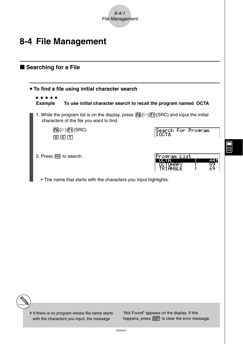 4 file management, File management -4-1, File management | K searching for a file | Casio fx-9860G SD User Manual | Page 397 / 596