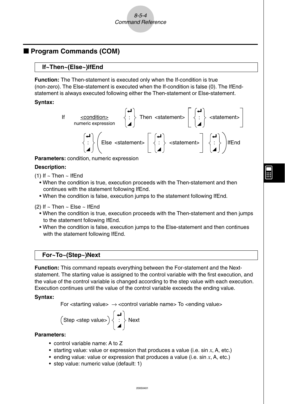K program commands (com) | Casio fx-9860G SD User Manual | Page 404 / 596