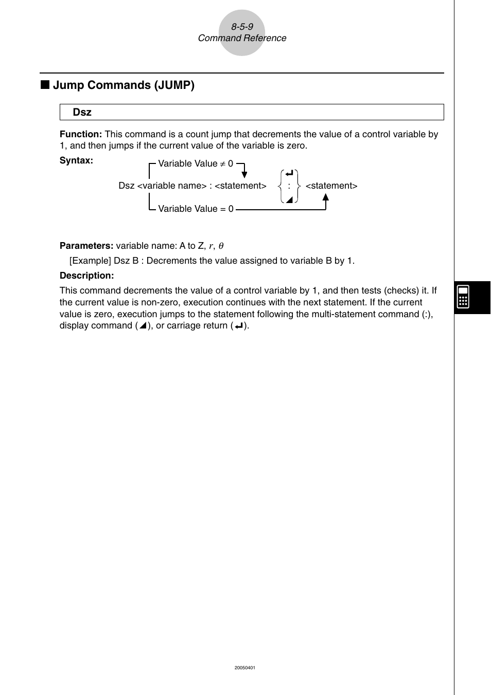 K jump commands (jump) | Casio fx-9860G SD User Manual | Page 409 / 596