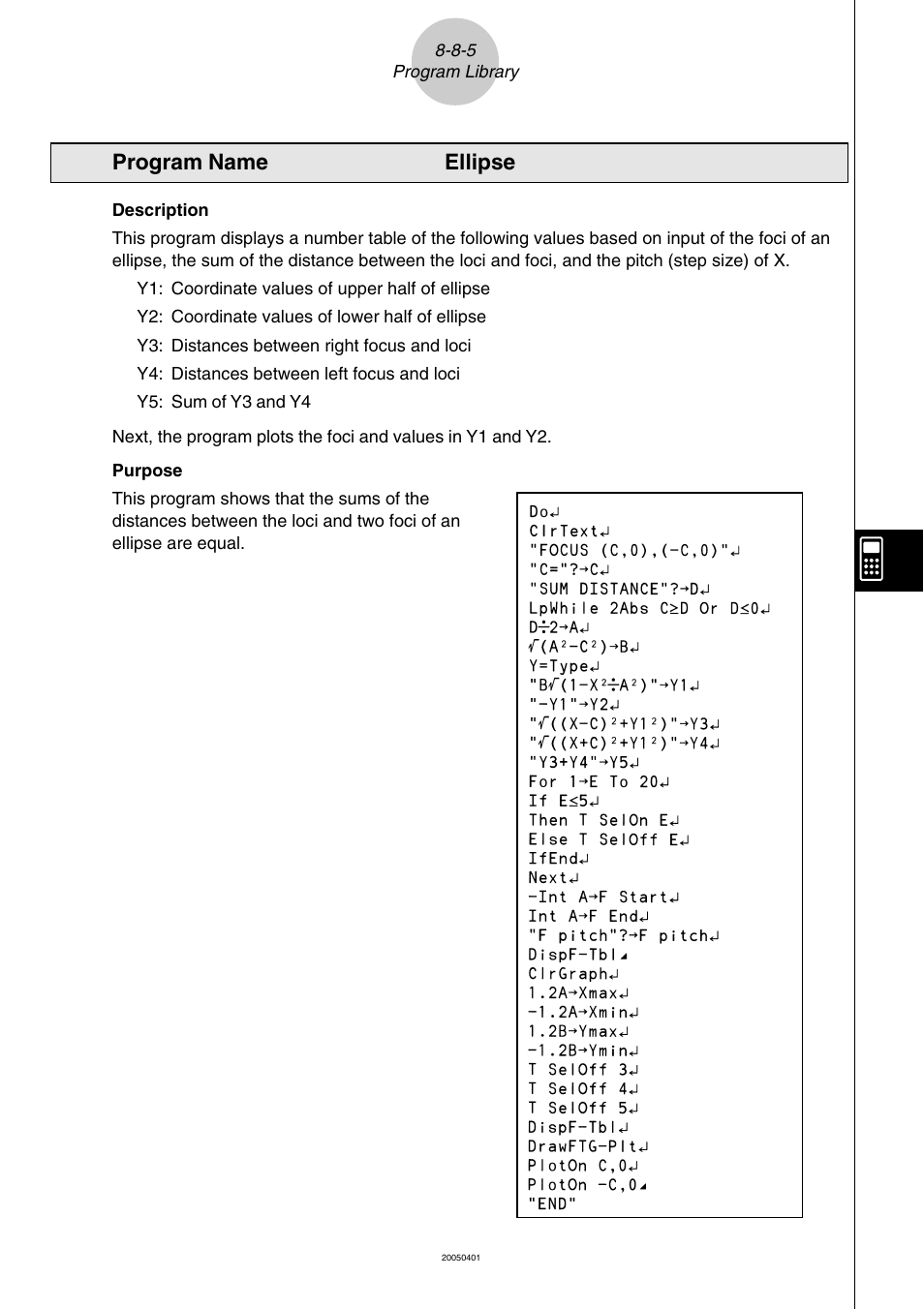 Program name ellipse | Casio fx-9860G SD User Manual | Page 438 / 596