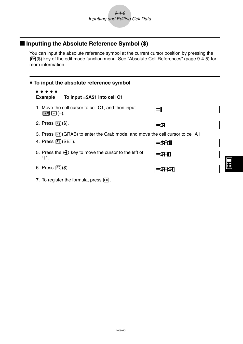 Kk inputting the absolute reference symbol ($) | Casio fx-9860G SD User Manual | Page 464 / 596