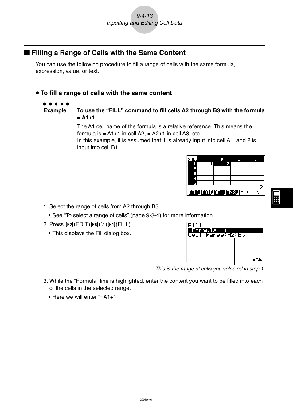 Kk filling a range of cells with the same content | Casio fx-9860G SD User Manual | Page 468 / 596