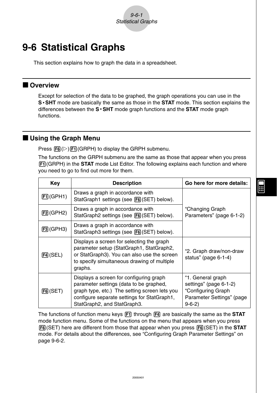 6 statistical graphs, Statistical graphs -6-1, Statistical graphs | Casio fx-9860G SD User Manual | Page 481 / 596