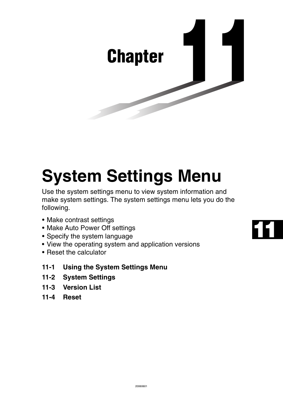 Chapter 11 system settings menu, Chapter 11, System settings menu | Chapter | Casio fx-9860G SD User Manual | Page 531 / 596