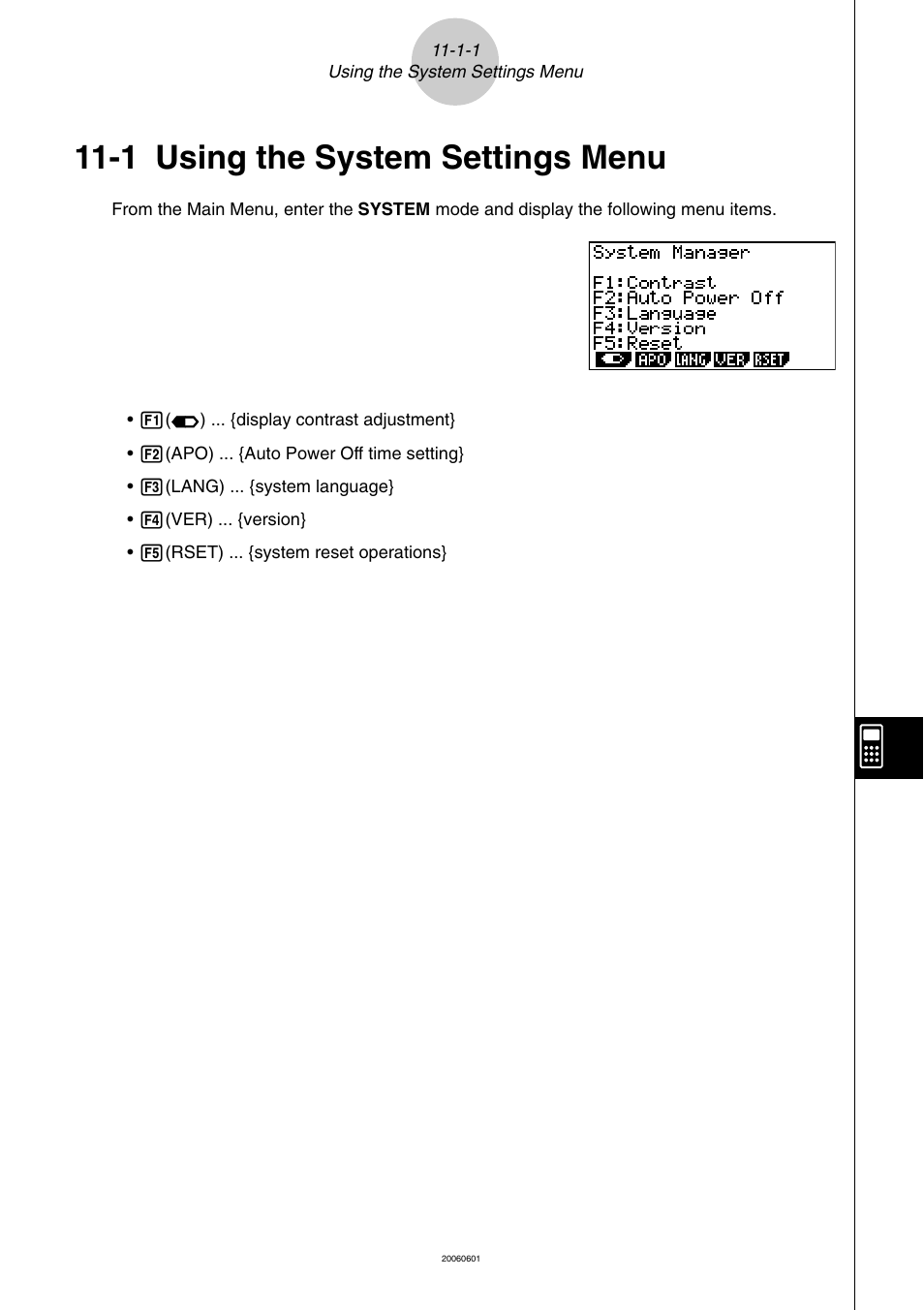 1 using the system settings menu, Using the system settings menu -1-1, Using the system settings menu | Casio fx-9860G SD User Manual | Page 532 / 596