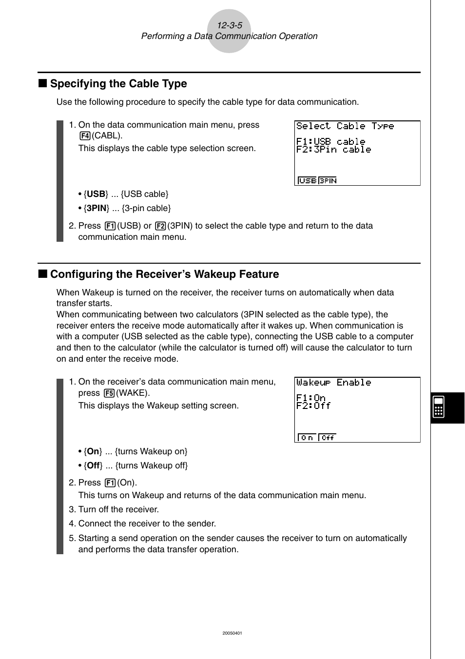 K specifying the cable type, Kk configuring the receiver’s wakeup feature | Casio fx-9860G SD User Manual | Page 546 / 596