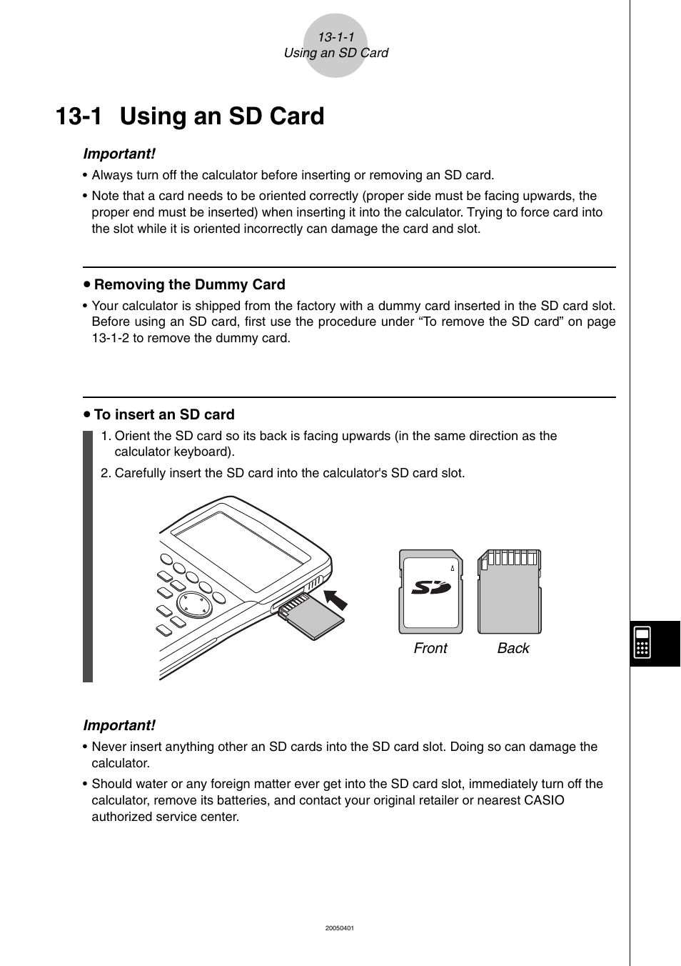 1 using an sd card, Using an sd card -1-1 | Casio fx-9860G SD User Manual | Page 572 / 596