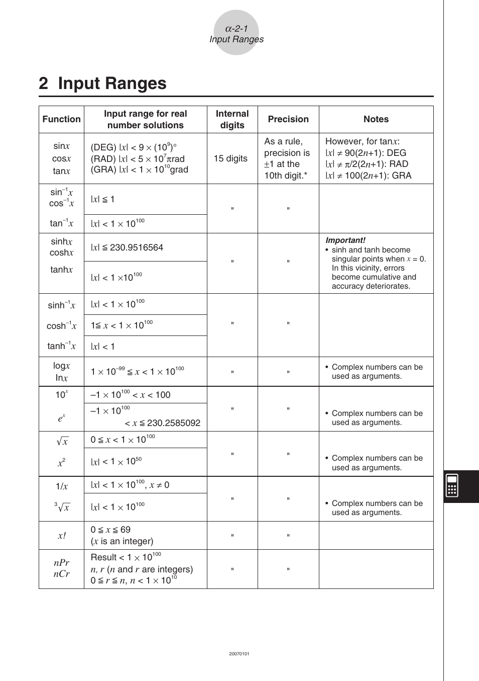 2 input ranges, Input ranges | Casio fx-9860G SD User Manual | Page 581 / 596