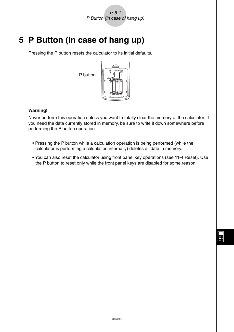 5 p button (in case of hang up), P button (in case of hang up) | Casio fx-9860G SD User Manual | Page 589 / 596