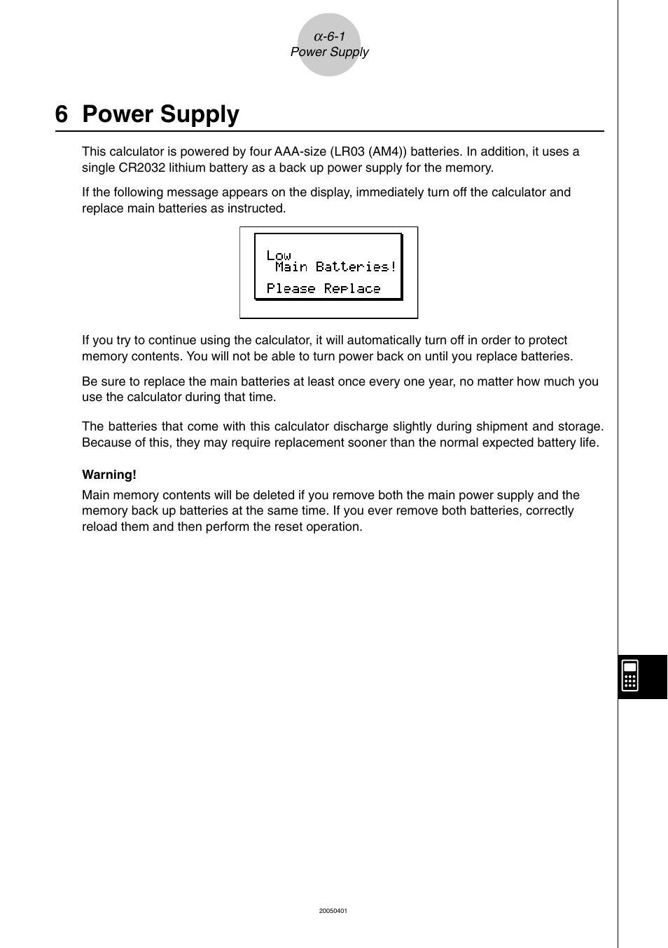 6 power supply, Power supply | Casio fx-9860G SD User Manual | Page 590 / 596