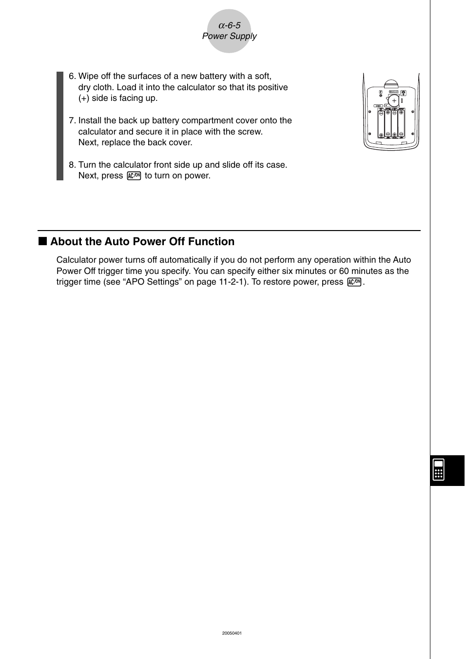 K about the auto power off function | Casio fx-9860G SD User Manual | Page 594 / 596