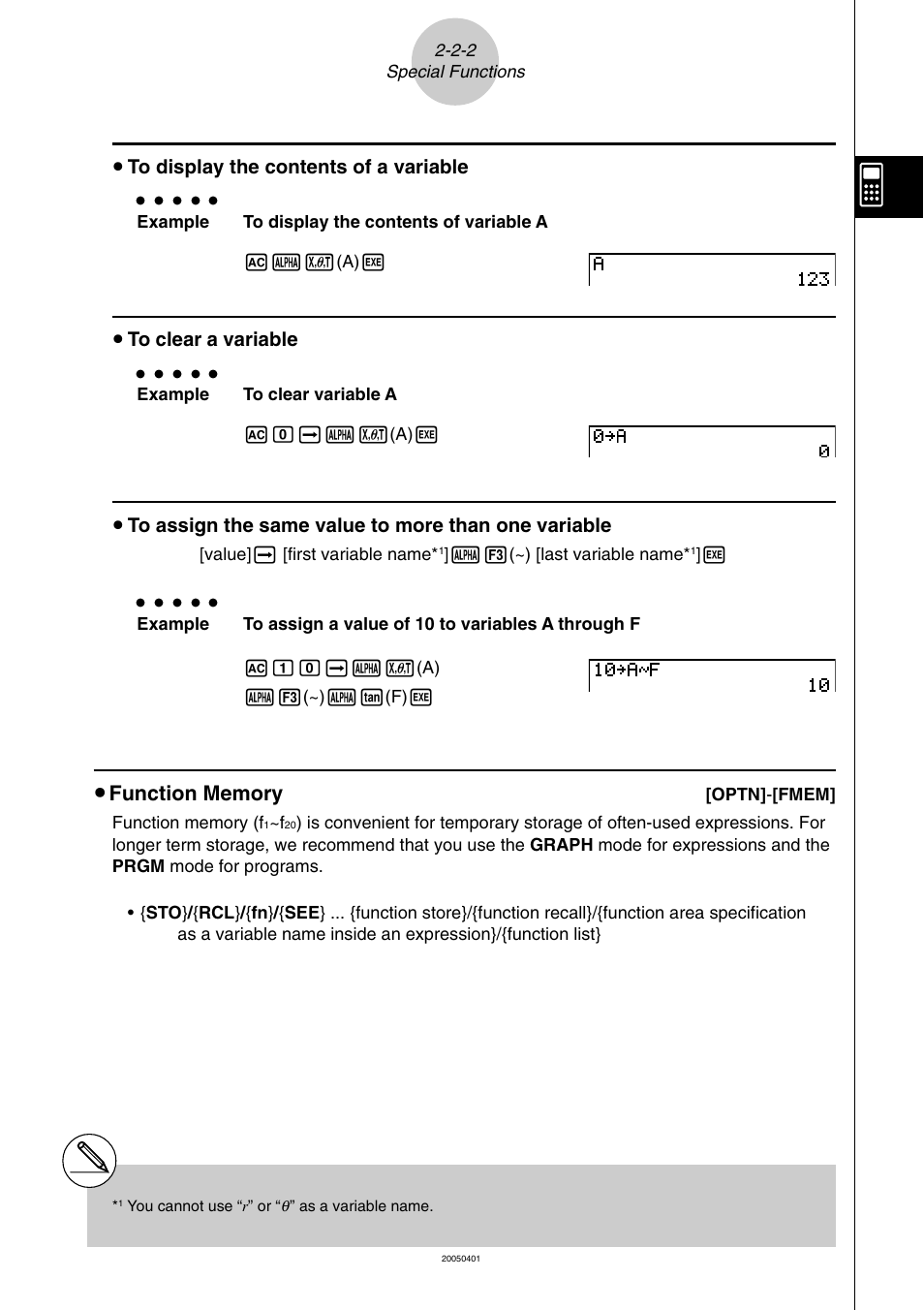 U to display the contents of a variable, U to clear a variable | Casio fx-9860G SD User Manual | Page 74 / 596