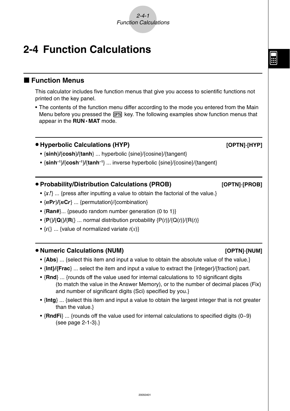 4 function calculations, Function calculations -4-1, Function calculations | K function menus | Casio fx-9860G SD User Manual | Page 83 / 596