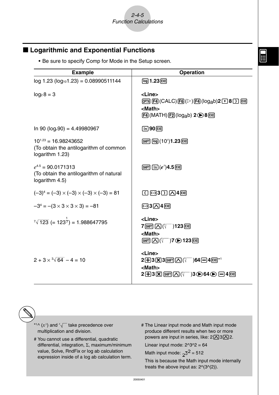 K logarithmic and exponential functions | Casio fx-9860G SD User Manual | Page 87 / 596