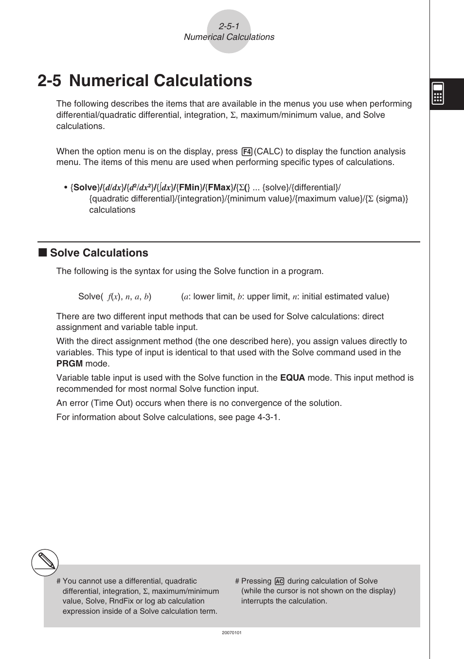 5 numerical calculations, Numerical calculations -5-1, Numerical calculations | Ksolve calculations | Casio fx-9860G SD User Manual | Page 95 / 596