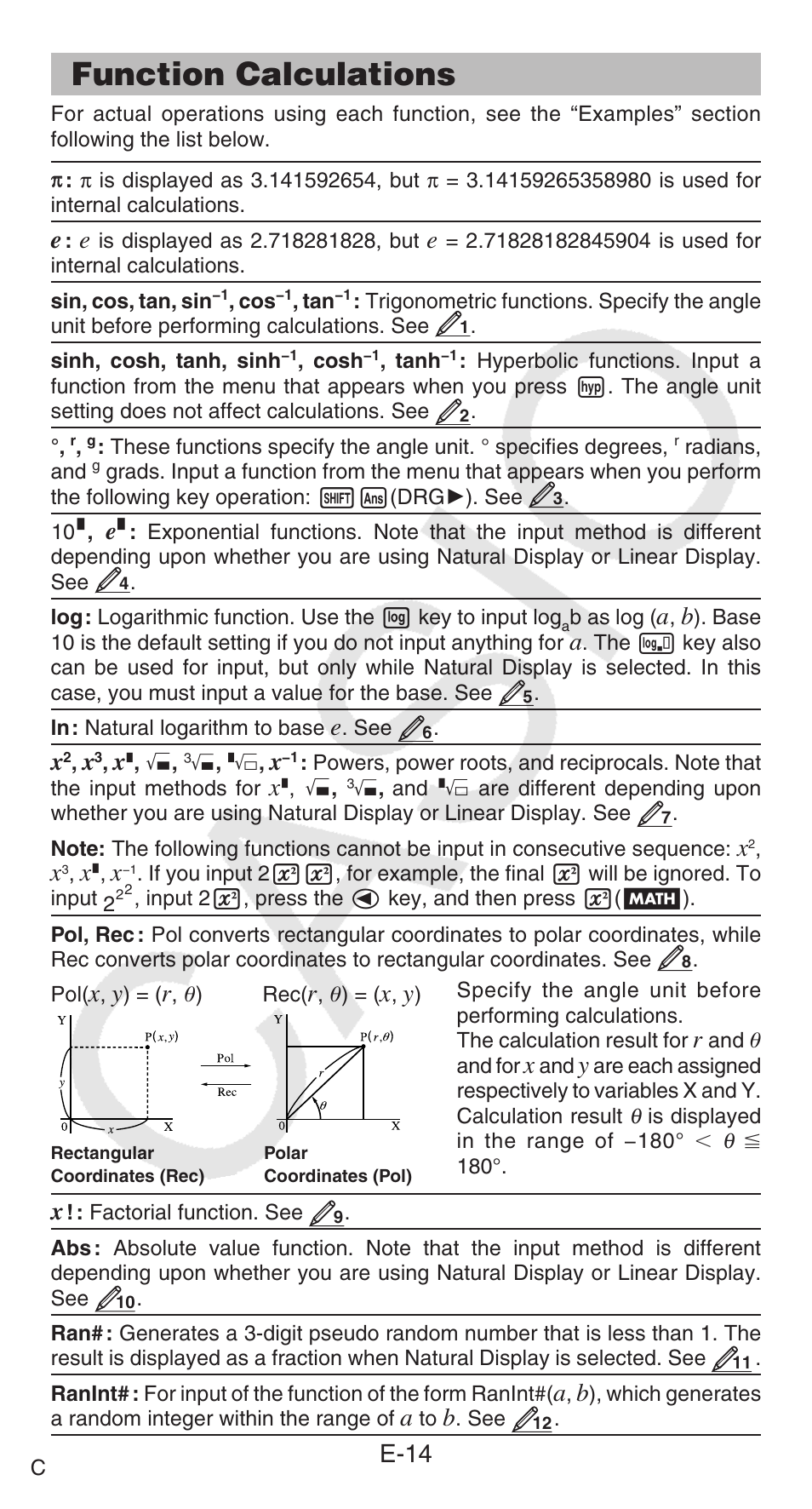 Function calculations, E-14 | Casio FX-95ES PLUS  EN User Manual | Page 15 / 32