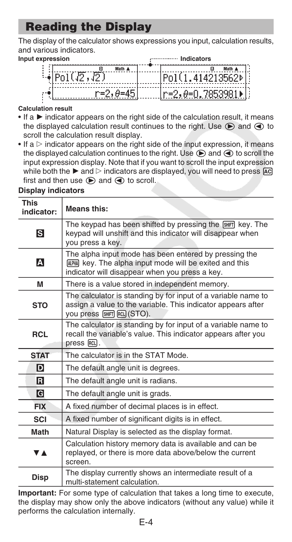Reading the display | Casio FX-95ES PLUS  EN User Manual | Page 5 / 32