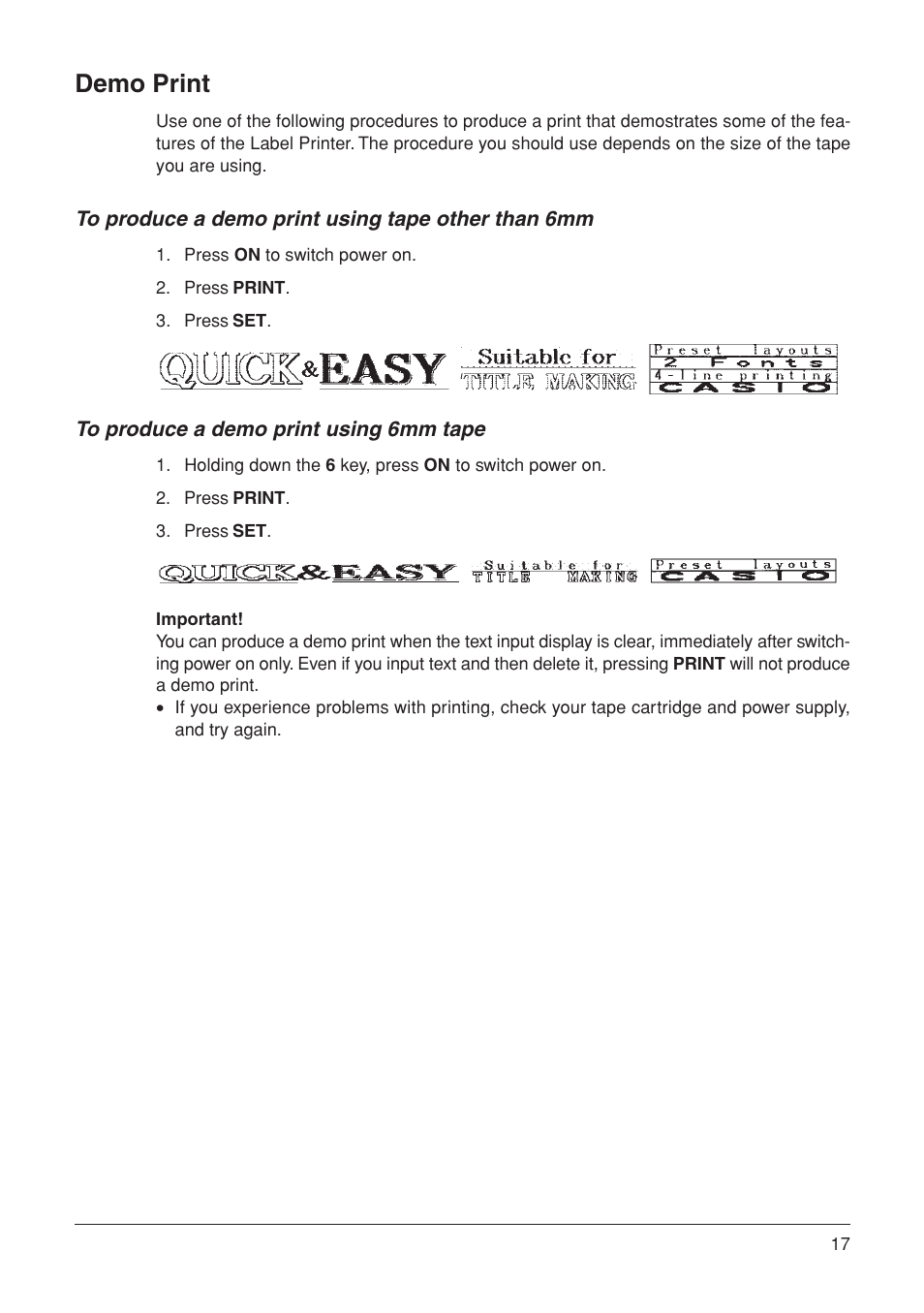 Demo print | Casio KL-7000 User Manual | Page 18 / 81