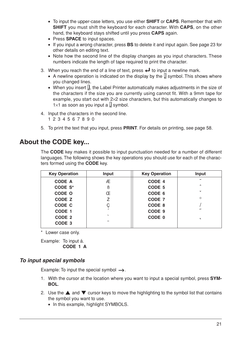 About the code key | Casio KL-7000 User Manual | Page 22 / 81