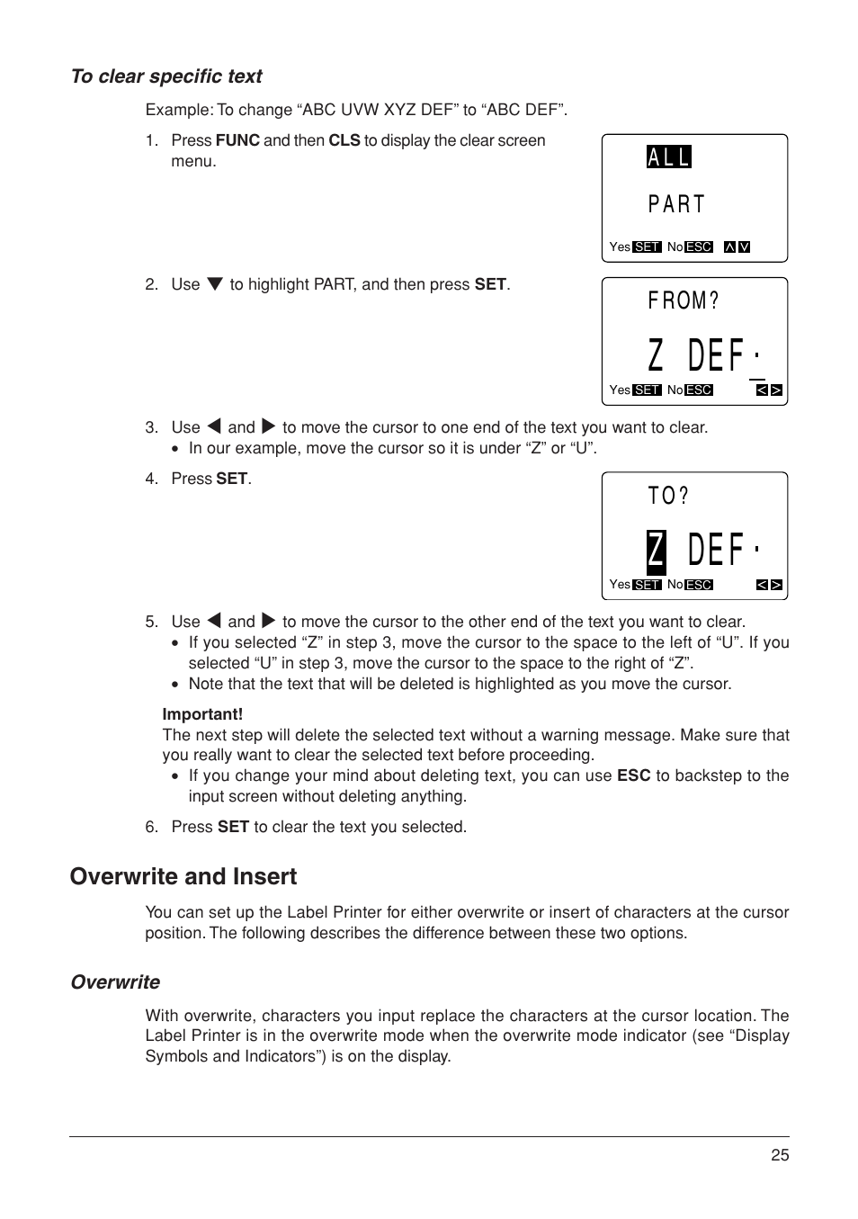 Z def, Zdef, From | All part, Overwrite and insert, Overwrite | Casio KL-7000 User Manual | Page 26 / 81