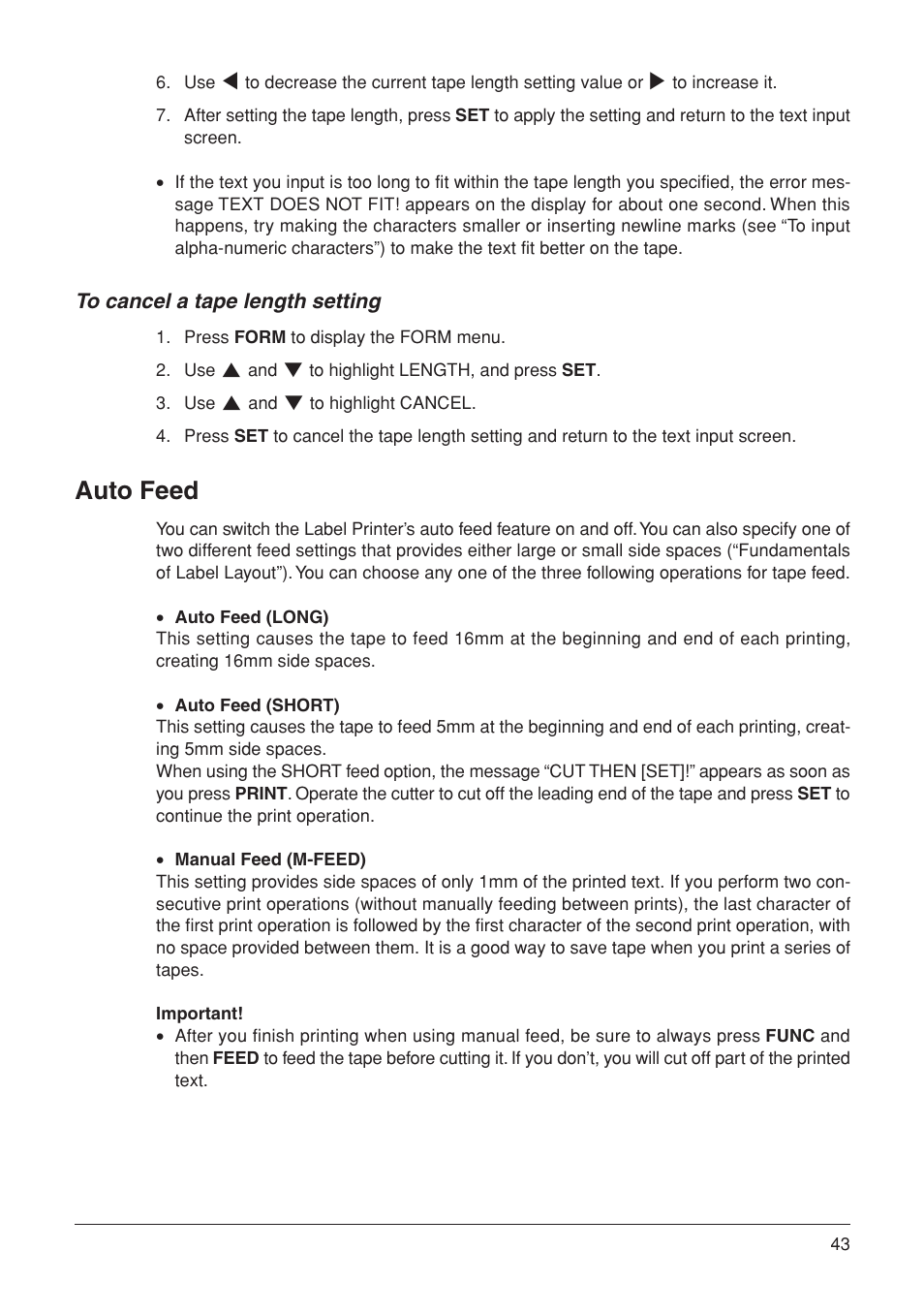 Auto feed | Casio KL-7000 User Manual | Page 44 / 81