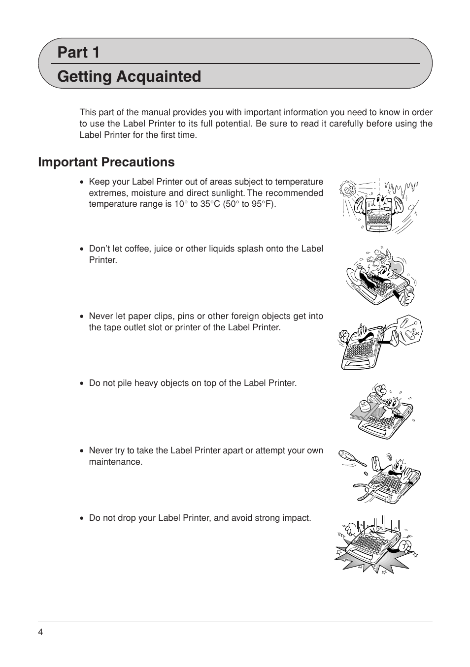 Part 1 getting acquainted, Important precautions | Casio KL-7000 User Manual | Page 5 / 81