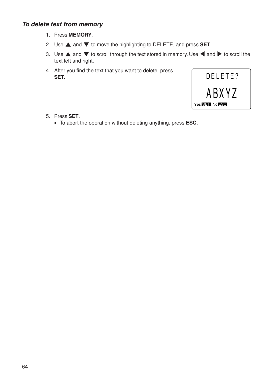 Abxyz, Delete | Casio KL-7000 User Manual | Page 65 / 81