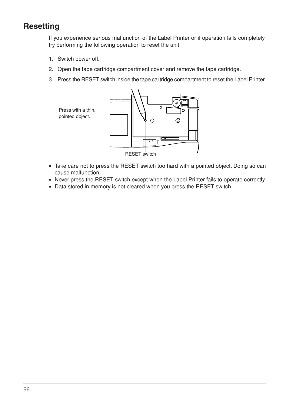 Resetting | Casio KL-7000 User Manual | Page 67 / 81