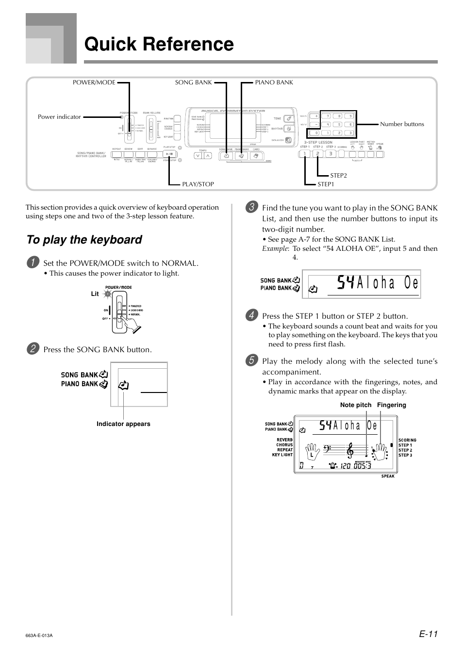 Quick reference | Casio LK200ES1A User Manual | Page 13 / 58