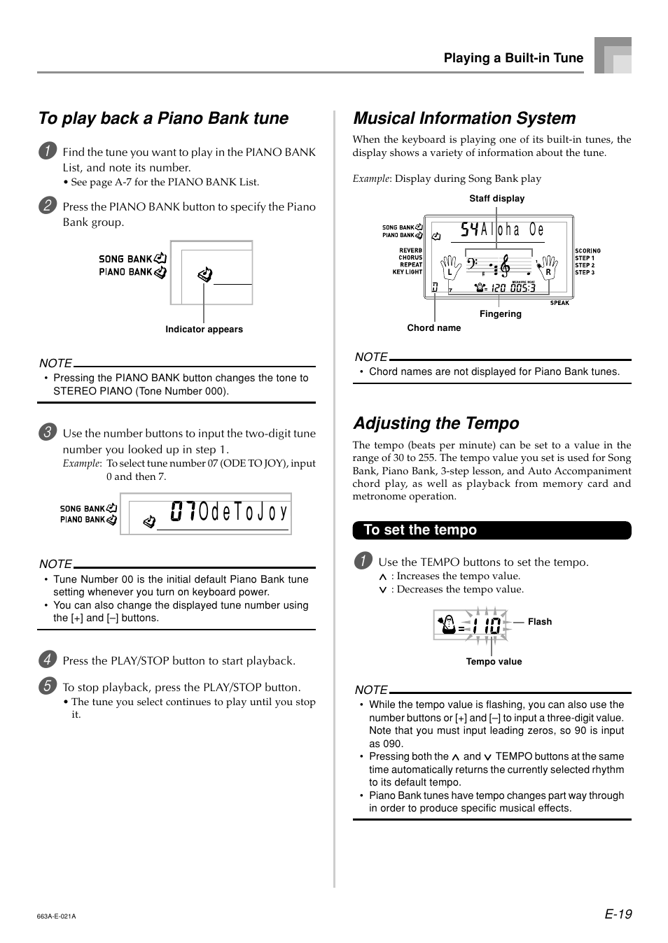 Musical information system, Adjusting the tempo | Casio LK200ES1A User Manual | Page 21 / 58