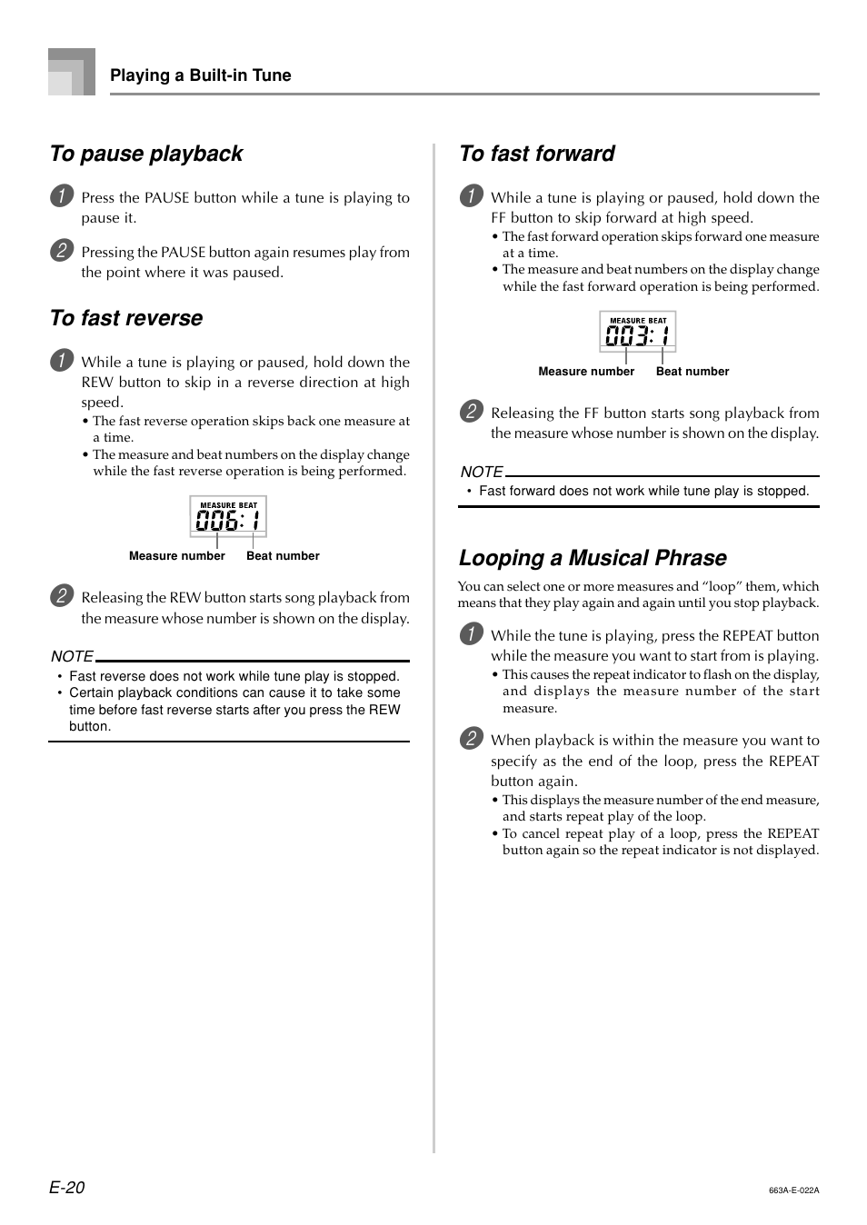 Looping a musical phrase | Casio LK200ES1A User Manual | Page 22 / 58