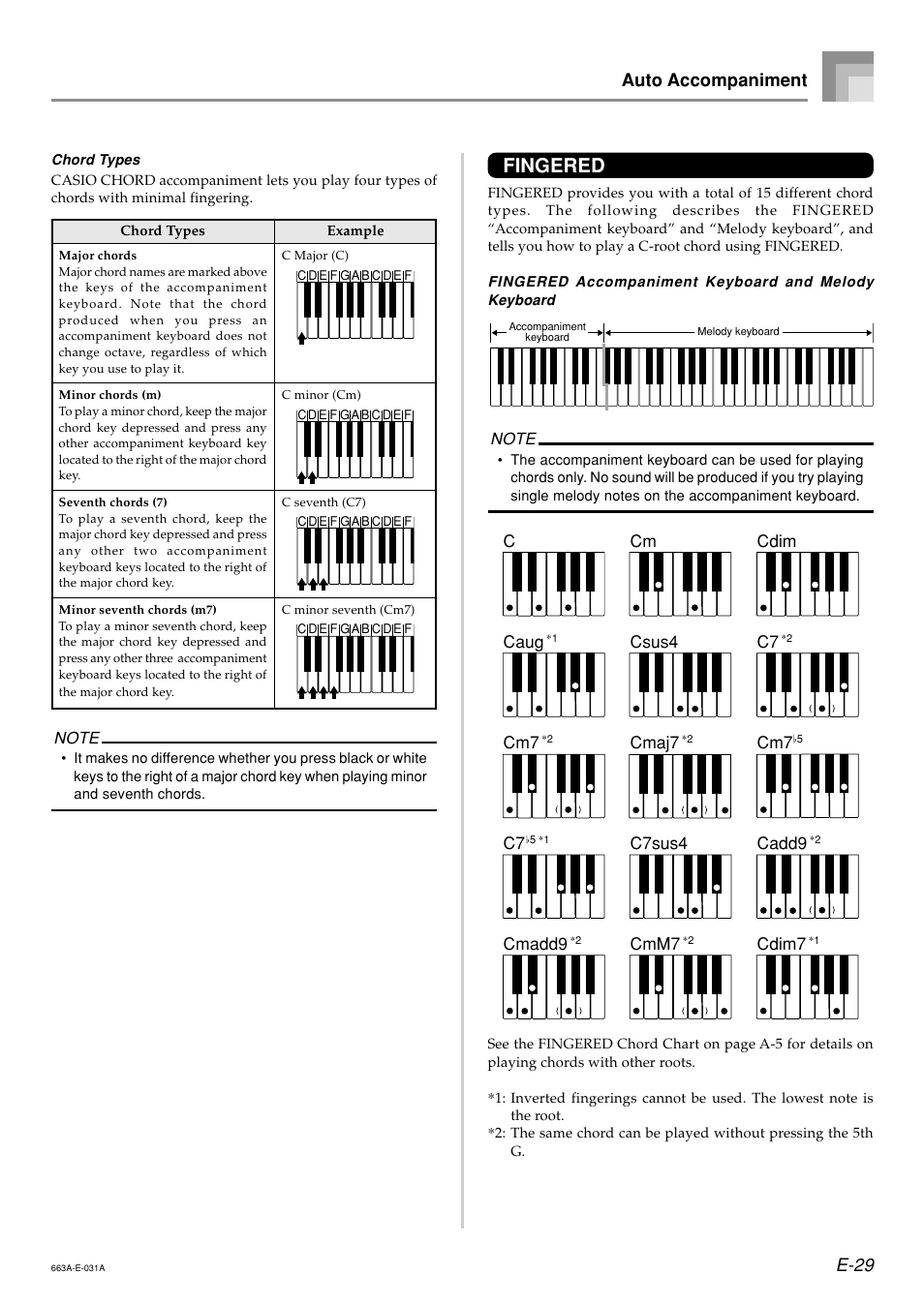 Fingered, E-29, Auto accompaniment | Casio LK200ES1A User Manual | Page 31 / 58