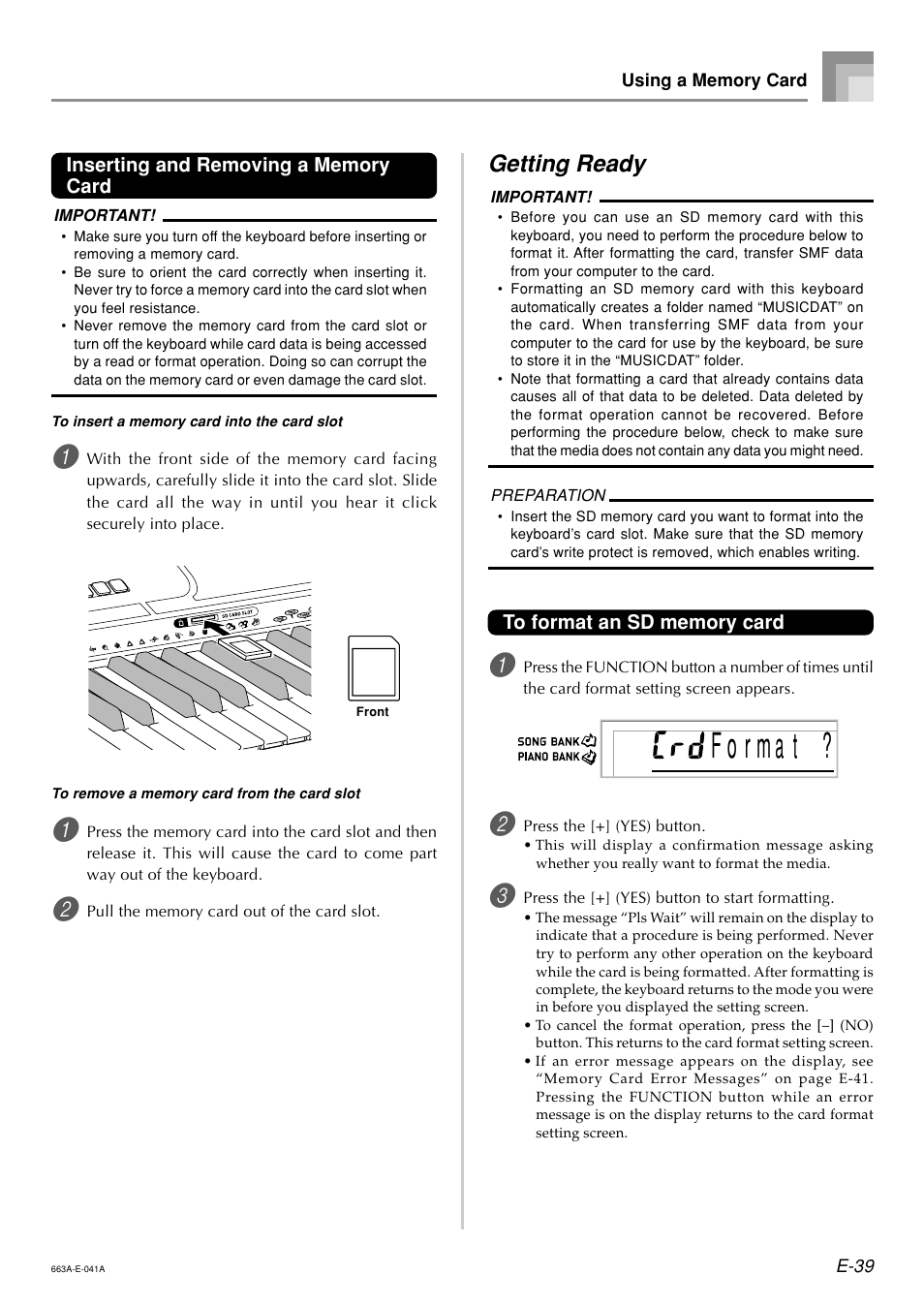 Getting ready | Casio LK200ES1A User Manual | Page 41 / 58